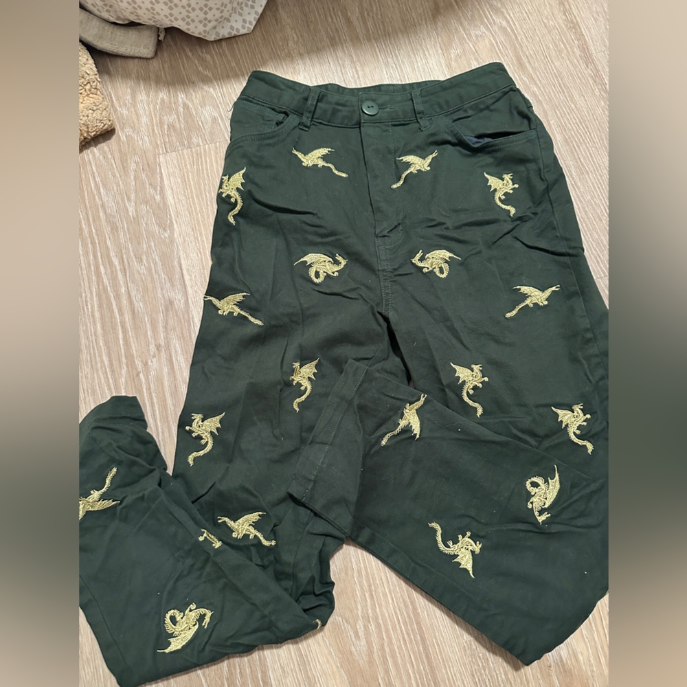 green and gold dragon pant
